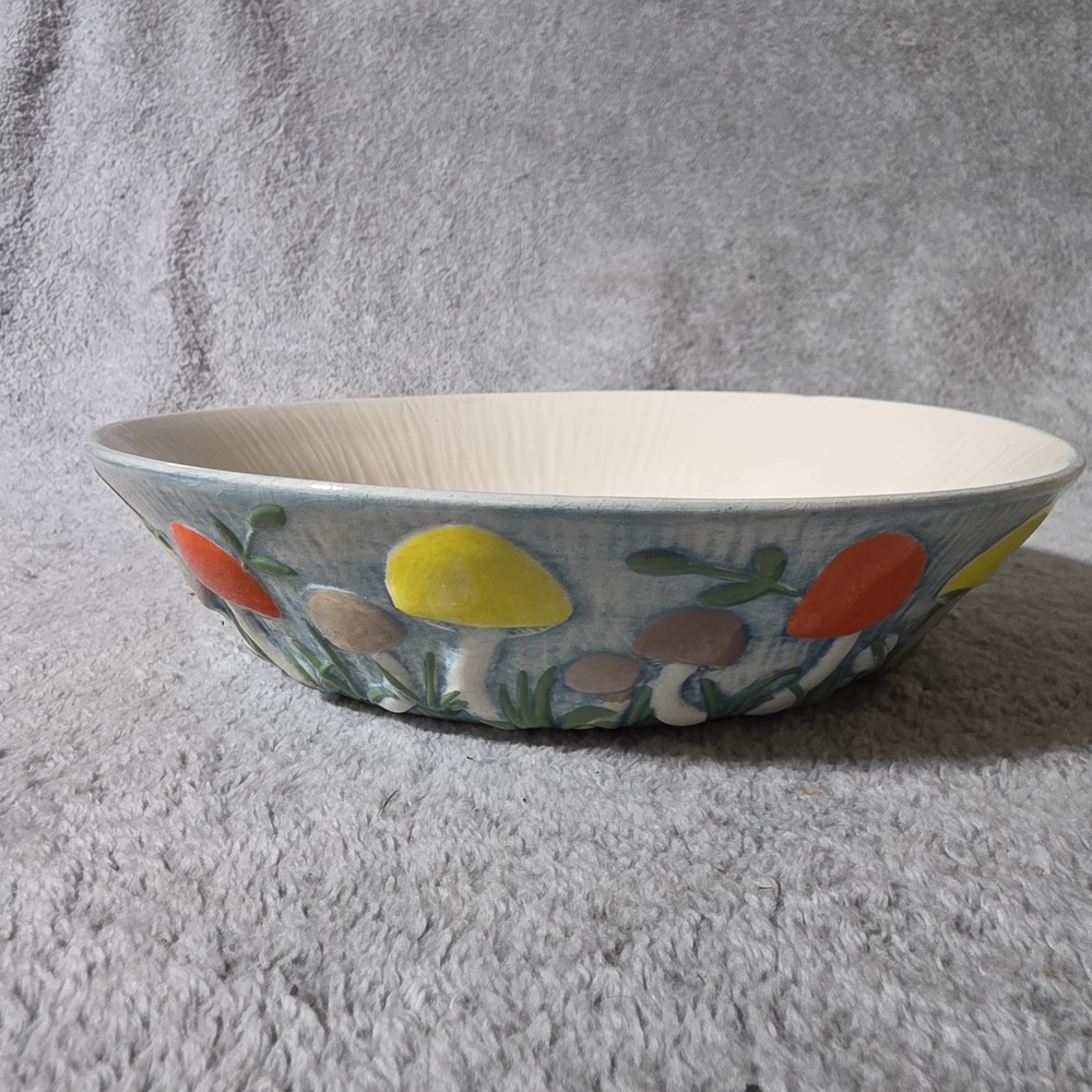 Vtg Signed Ceramic Mushroom Bowl 9" Studio Pottery Multicolor Cottagecore